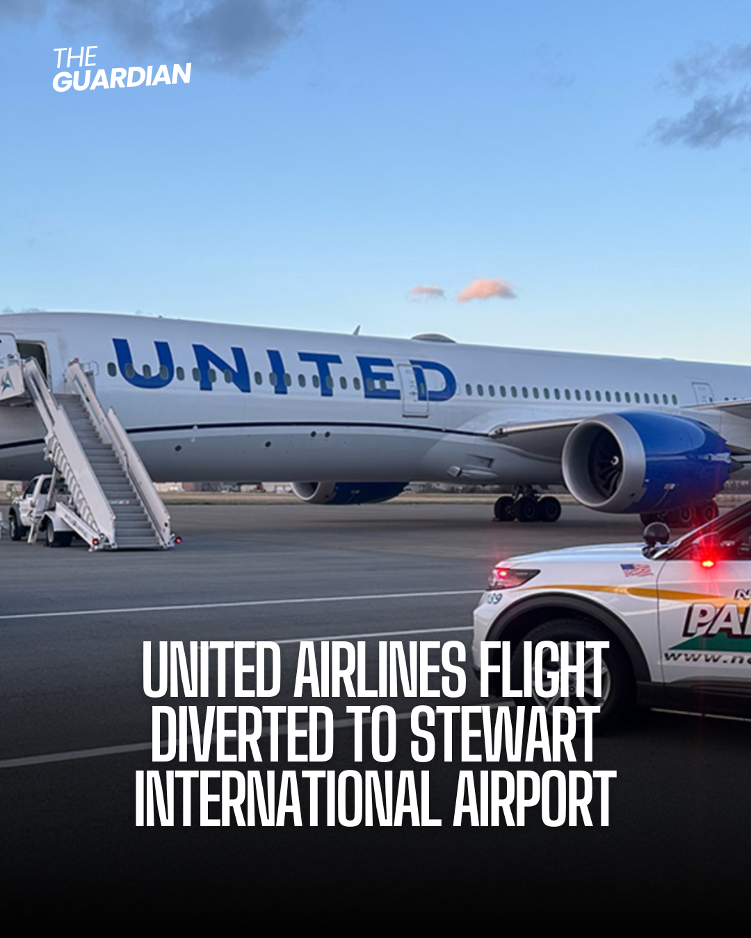 A United Airlines flight departing Tel Aviv for Newark Airport was diverted to Stewart International Airport in New York.