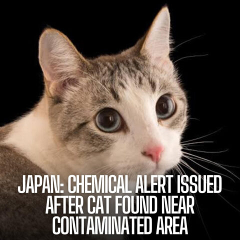 Citizens of a city in western Japan have been alerted to stay away from a cat after it fell into a tank of toxic chemicals.