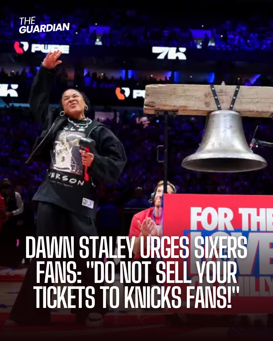 Dawn Staley is pushing Sixers fans to maintain a strong home presence in Game 6 against the Knicks.