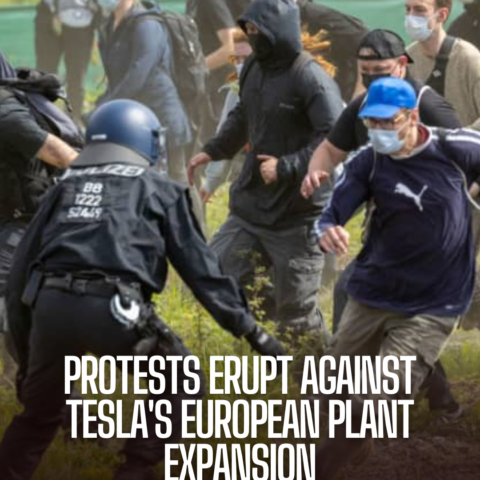 Hundreds of environment protesters have fought with cops in Germany after trying to storm the Tesla factory near Berlin.